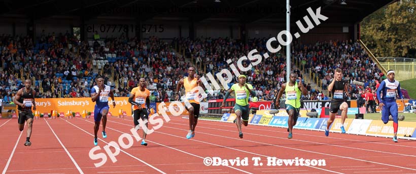 Kemar Bailey-Cole wins the mens 100 metres at the Sainsbury's Birmingham Grand Prix. Photos: David T. Hewitson/Sports for All Pics